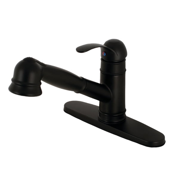 Kingston Brass GSC7570WEL Single-Handle 1-or-3 Hole Deck Mount Pull-Out Sprayer Kitchen Faucet in Matte Black
