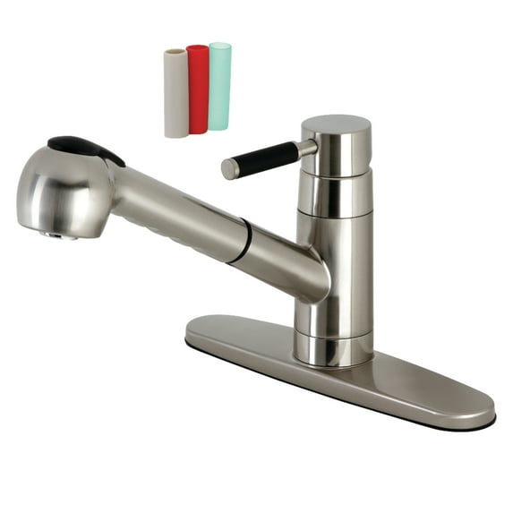 Kingston Brass GSC888DKLSP Single-Handle 1-or-3 Hole Deck Mount Pull-Out Sprayer Kitchen Faucet in Brushed Nickel