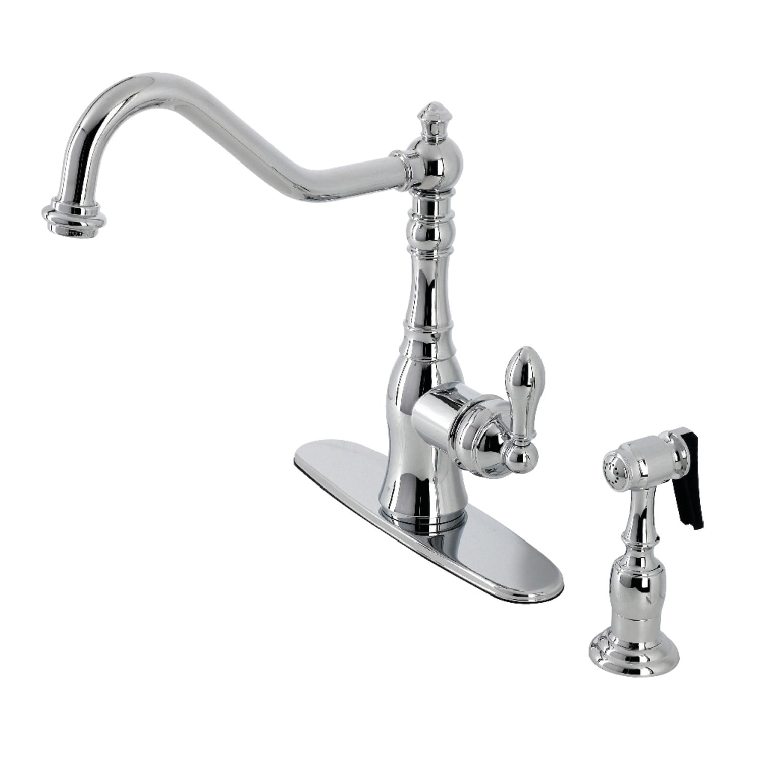 Polished Chrome Traditional Single Handle Kitchen Faucet with Brass Sprayer