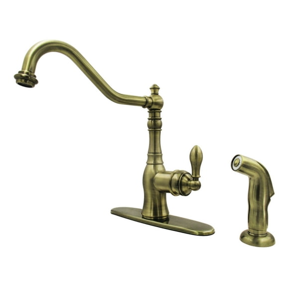 Kingston Brass GSY7703ACLSP American Classic Single-Handle 2-or-4 Hole Deck Mount Kitchen Faucet with Side Sprayer in Antique Brass