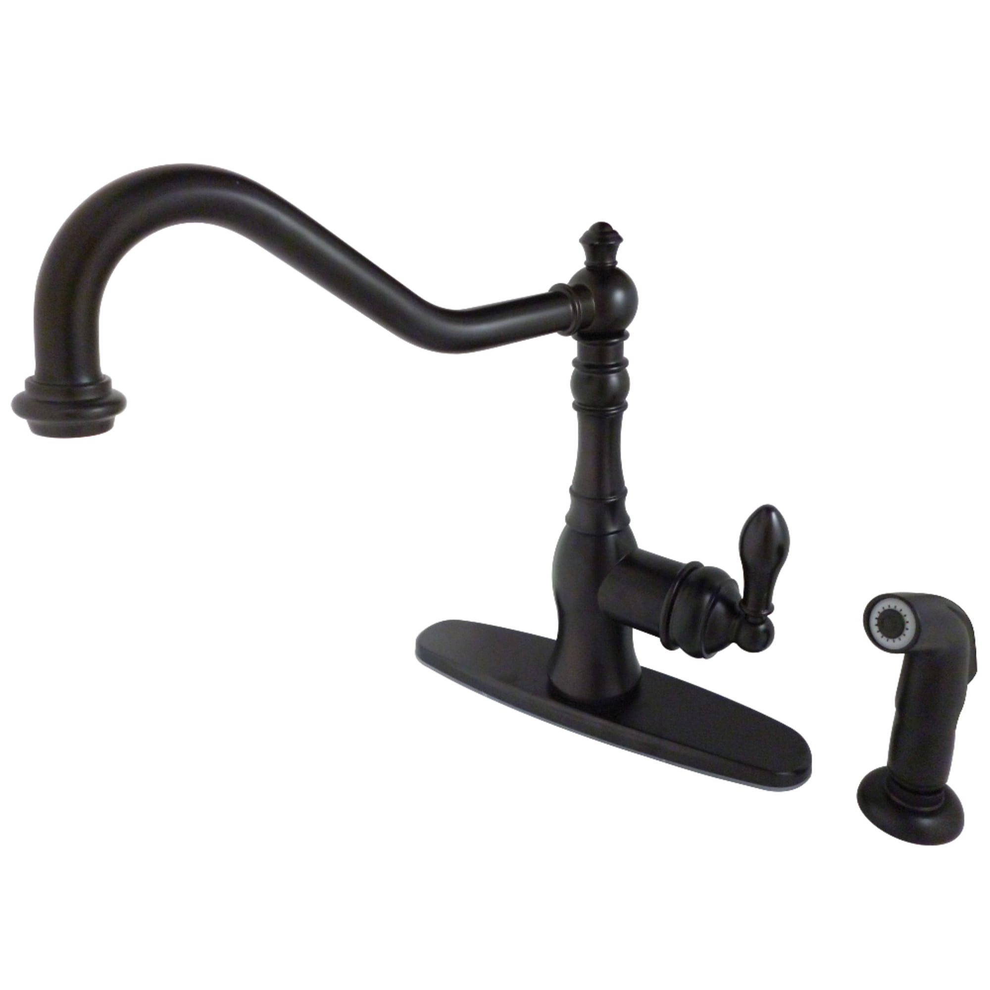 Kingston Brass GSY7705ACLSP American Classic Single-Handle 2-or-4 Hole Deck Mount Kitchen Faucet with Side Sprayer in Oil Rubbed Bronze