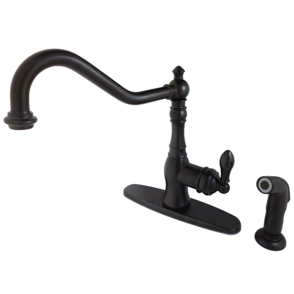 Kingston Brass GSY7705ACLSP American Classic Single-Handle 2-or-4 Hole Deck Mount Kitchen Faucet with Side Sprayer in Oil Rubbed Bronze