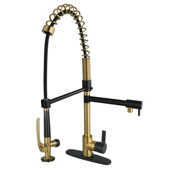 Gourmetier LS850CTLBBMB Continental Single-Handle Deck-Mount Pre-Rinse Kitchen Faucet with Pot Filler, Brushed Brass/Matte Black