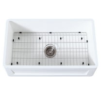 Gourmetier KGKFA331810SQ Arcticstone 33" Solid Surface White Stone Apron-Front Single Bowl Farmhouse Kitchen Sink with Strainer and Grid, Matte White/Brushed