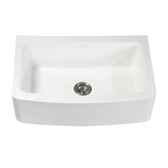 Gourmetier GKFA33229 Arcticstone 33" Solid Surface White Stone Apron-Front Single Bowl Farmhouse Kitchen Sink with Strainer, Matte White