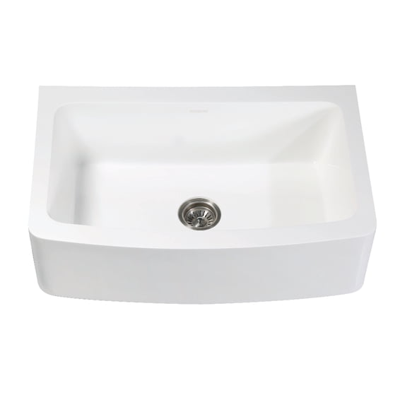 Gourmetier GKFA33229 Arcticstone 33-Inch Solid Surface White Stone Apron-Front Single Bowl Farmhouse Kitchen Sink with Strainer in Matte White