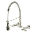 thumbnail image 1 of Kingston Brass GS1246AL Heritage Double-Handle 2-Hole Wall-Mount Pre-Rinse Bridge Kitchen Faucet in Polished Nickel, 1 of 5