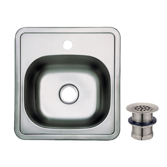 Gourmetier Studio KGKTS151518 15" Stainless Steel Self-Rimming Single Bowl Drop-In Bar Prep Sink with 1-Hole Drain and Strainer, Stainless Steel/Brushed Nickel