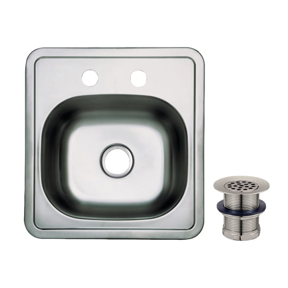 Gourmetier Studio KGKTS15158 15" Stainless Steel Self-Rimming Single Bowl Drop-In Bar Prep Sink with 2-Hole Drain and Strainer, Stainless Steel/Brushed Nickel