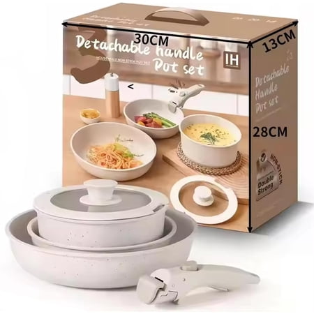 Gourmetific Cookware Set, 5/9/11 Piece Nonstick Maifan Cookware Set with Detachable Handle, Oven Safe Cookware Set (11 items)