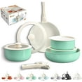 thumbnail image 1 of Gourmetific Cookware Set, Gourmetific Cookware Set Stackables With Removable Handle, 5/9/11/15 Piece, Oven Safe, Easily Clean, for Kitchen (Light Green,5Pcs), 1 of 9