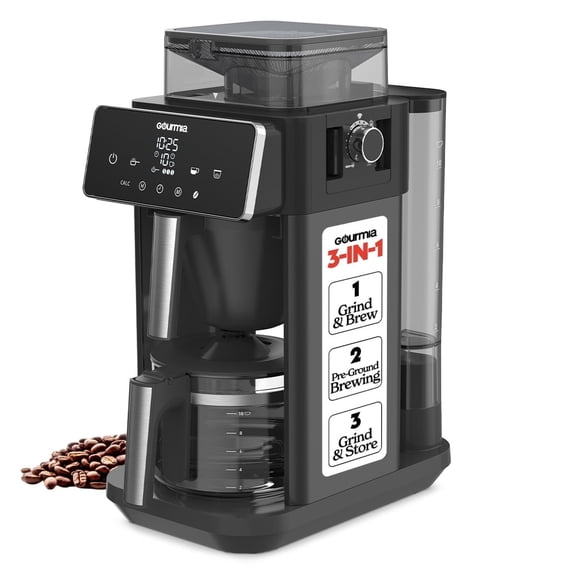 Gourmia 10-Cup Grind & Brew Coffee Maker – Built-in Grinder, Programmable Digital Display, Black