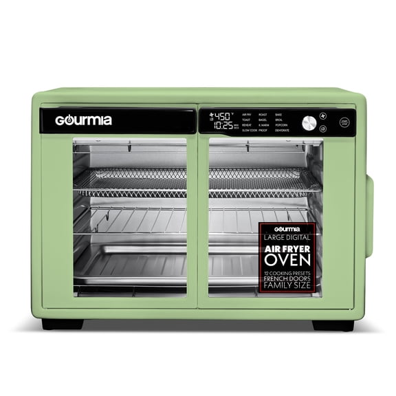 Gourmia Air Fryer French Door Toaster Oven - 9 Slice Capacity, 12 Presets, Green