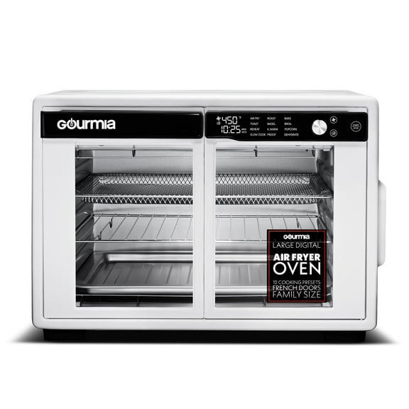 Gourmia 25 Qt French Door Digital Air Fryer Oven, 12 Presets, 1700W, White