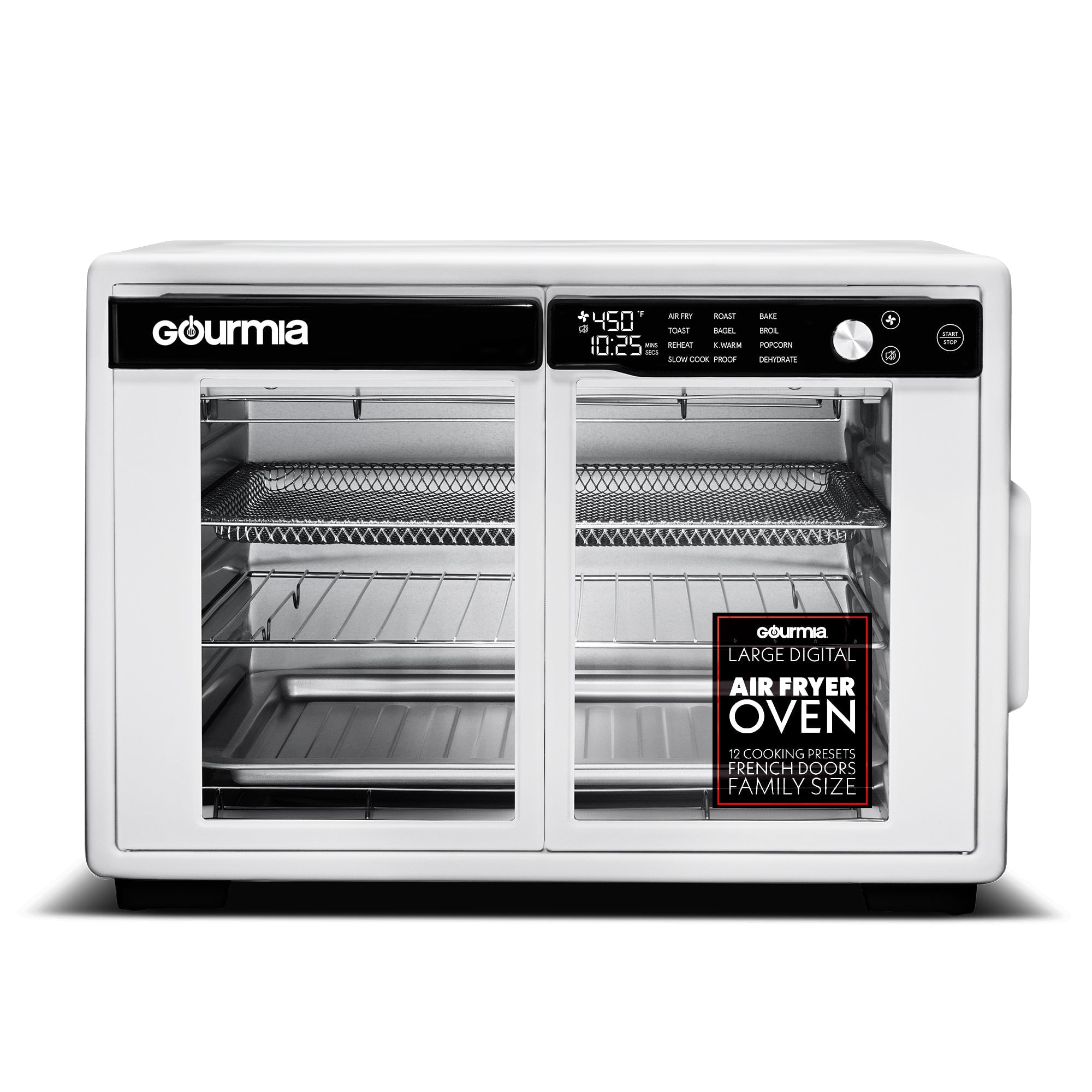 Gourmia Air Fryer French Door Toaster Oven - 9 Slice Capacity, 12 Presets, White