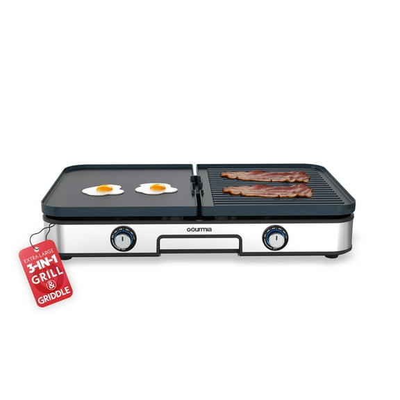 Gourmia 28 Inch Ceramic Nonstick Electric Griddle, 3-in-1 Grill Combo, Dual Zone, Black