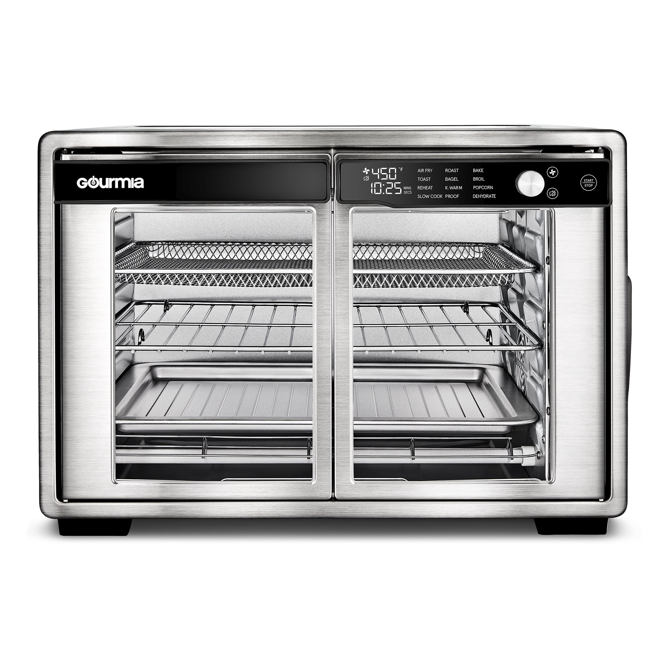 Gourmia 37 Qt Air Fryer French Door Toaster Oven, 9-Slice Capacity, 12 Cooking Presets, Stainless Steel