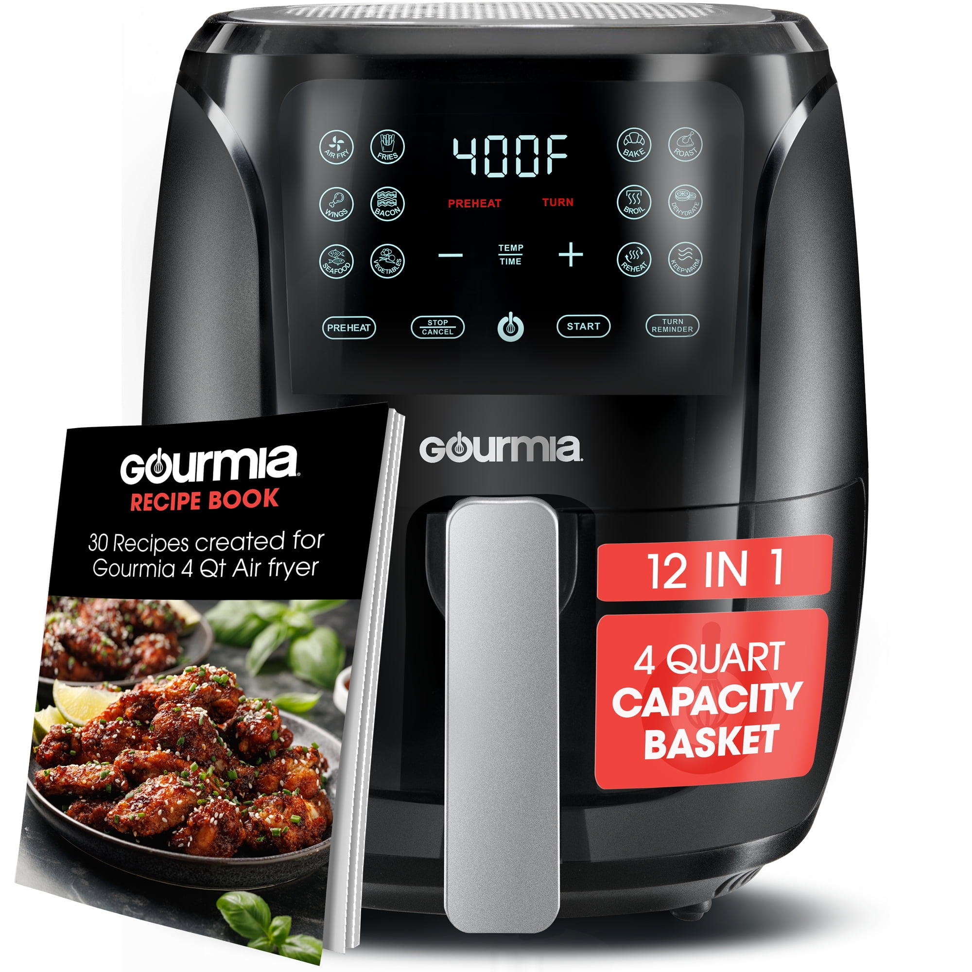 Walmart Deal of Gourmia 4 Qt Digital Air Fryer & Dehydrator with Guided Cooking, Black GAF486