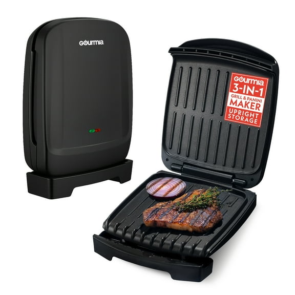 Gourmia 4 Serving Indoor Grill & Panini Maker with Removable Drip Tray