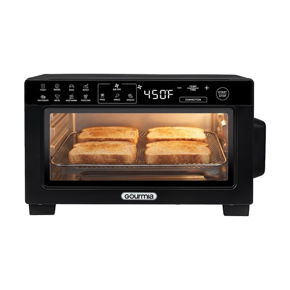 Gourmia 4-Slice Air Fryer Toaster Oven — Digital Countertop Oven with 12 Presets, Stainless Black