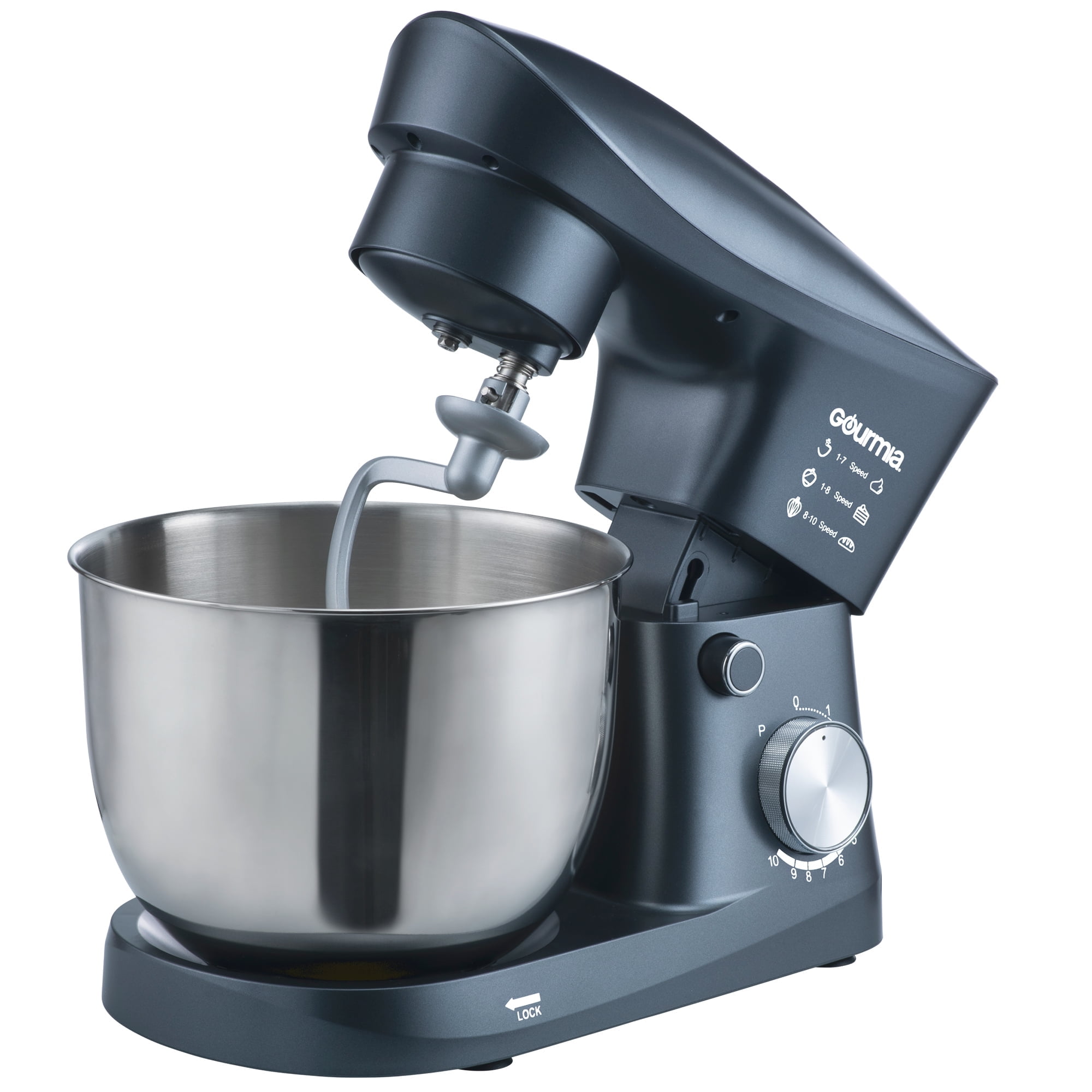 Gourmia 5 Quart 10 - Speed Electric Stand Mixer with Bowl + Shield, Dough Hook, Whisk and Beater - Household Kitchen Standing Dough Maker Machine