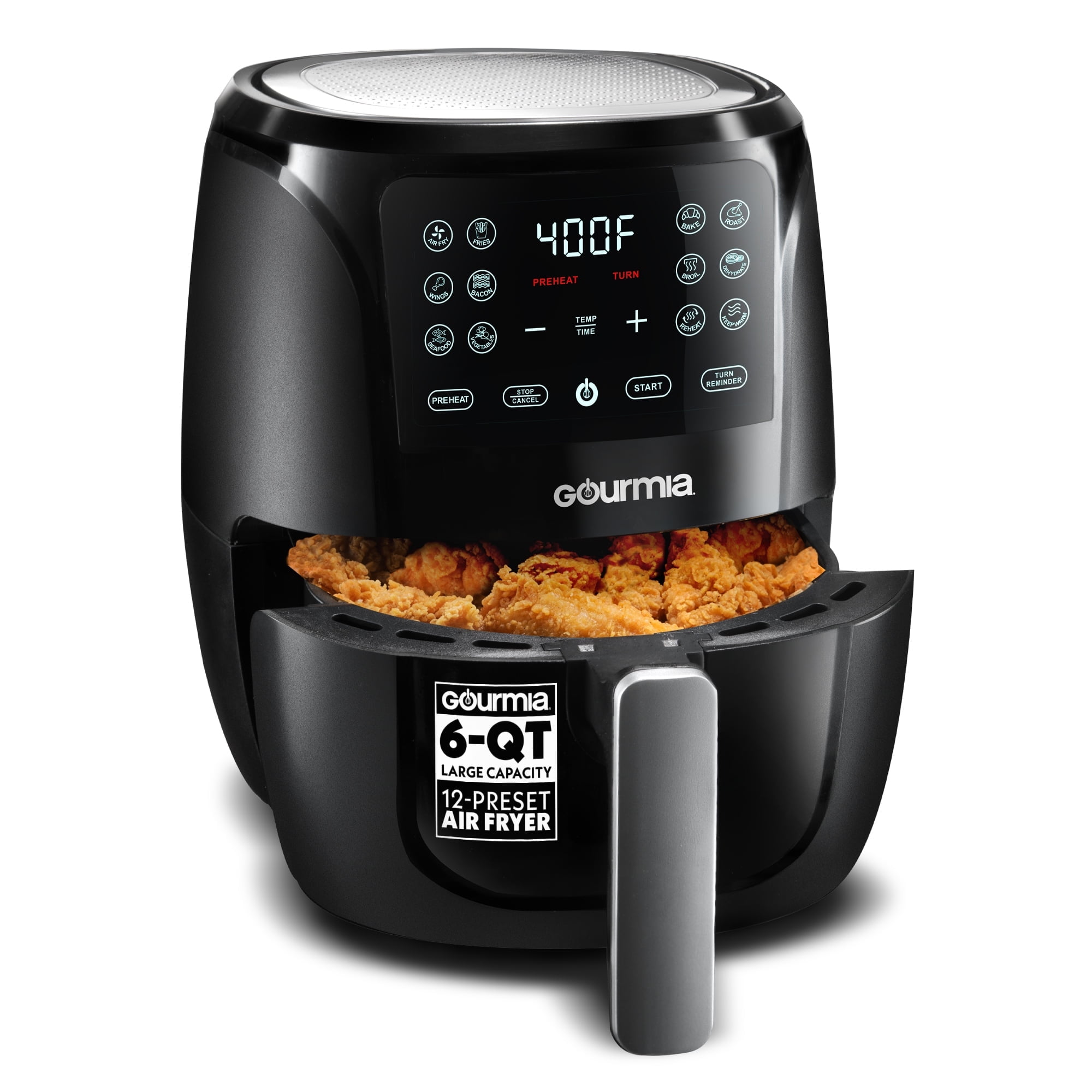 Gourmia 6-Qt Digital Air Fryer and Dehydrator with Guided Cooking, Black GAF686, New