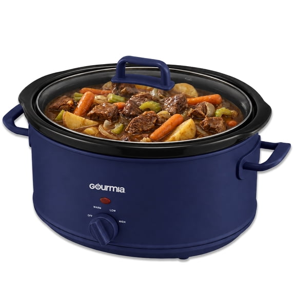 Gourmia 7 Qt Slow Cooker, 3 Heat Settings, Removable Ceramic Pot, Navy