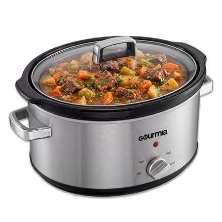 Gourmia 7 Qt Slow Cooker, 3 Heat Settings, Removable Ceramic Pot, Stainless Steel