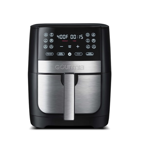Gourmia 8 Qt Digital Air Fryer with FryForce 360 and Guided Cooking, Black/Stainless Steel, GAF826, 14.82 H, New