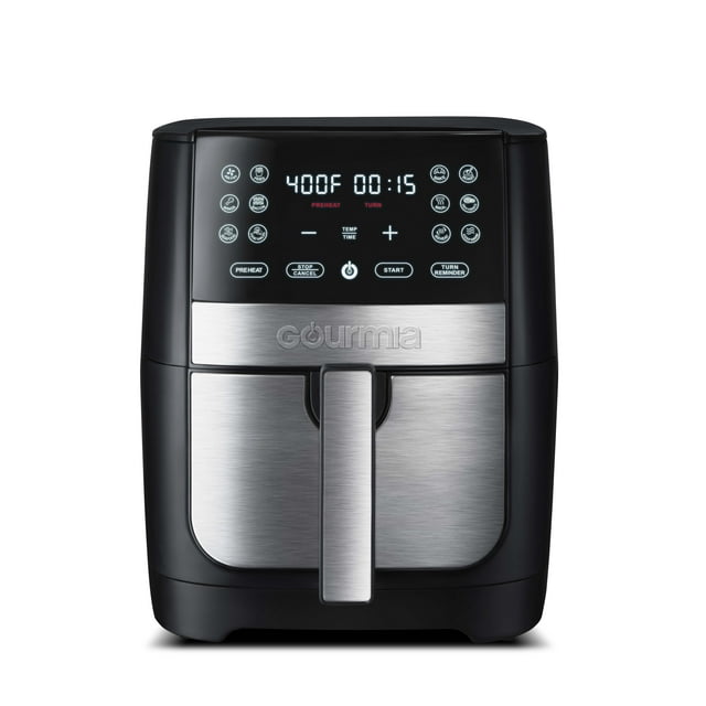 Gourmia 8 Qt Digital Air Fryer with FryForce 360 and Guided Cooking, Black/Stainless Steel, GAF826, 14.82 H, New