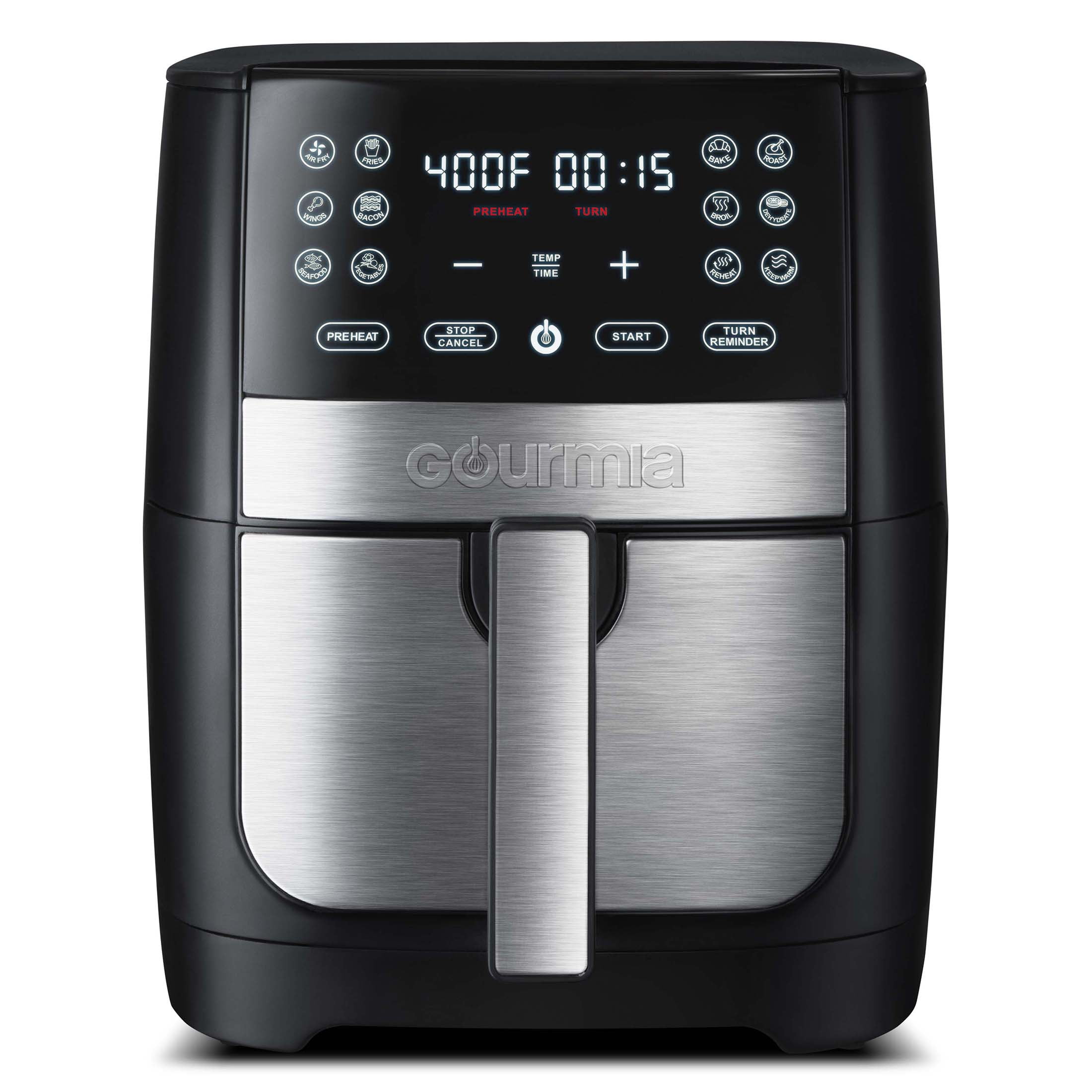  Gourmia Air Fryer Oven Digital Display 8 Quart Large AirFryer  Cooker 12 Touch Cooking Presets, XL Air Fryer Basket 1700w Power  Multifunction GAF856 Black and Stainless stainless steel air fryer 