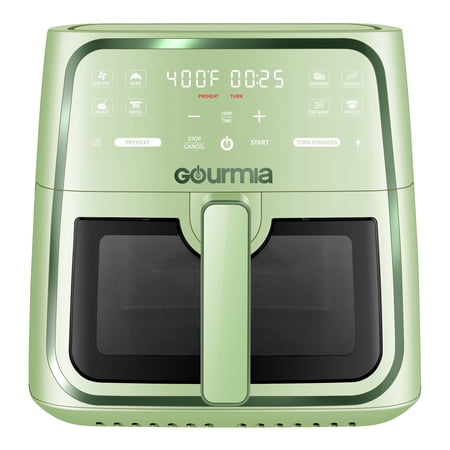 Gourmia 8 Qt Air Fryer, 8 Presets with Digital Display, FryForce 360° Technology, Easy View Window & Interior Light, Dishwasher Safe Basket, Green
