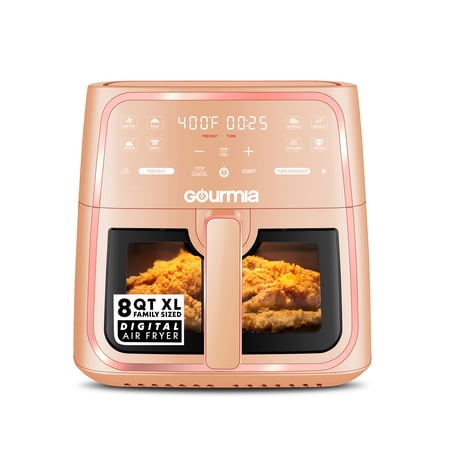 Gourmia 8 Qt Air Fryer, 8 Presets with Digital Display, FryForce 360° Technology, Easy View Window & Interior Light, Dishwasher Safe Basket, Peach