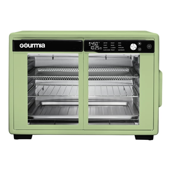 Gourmia 37 Qt Air Fryer French Door Toaster Oven, 9-Slice Capacity, 12 Cooking Presets, Green