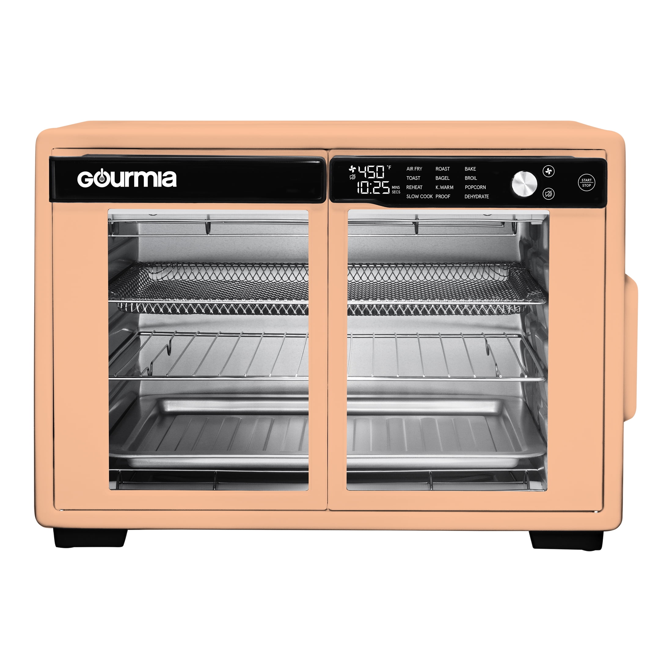 Gourmia 37 Qt Air Fryer French Door Toaster Oven, 9-Slice Capacity, 12 Cooking Presets, Peach