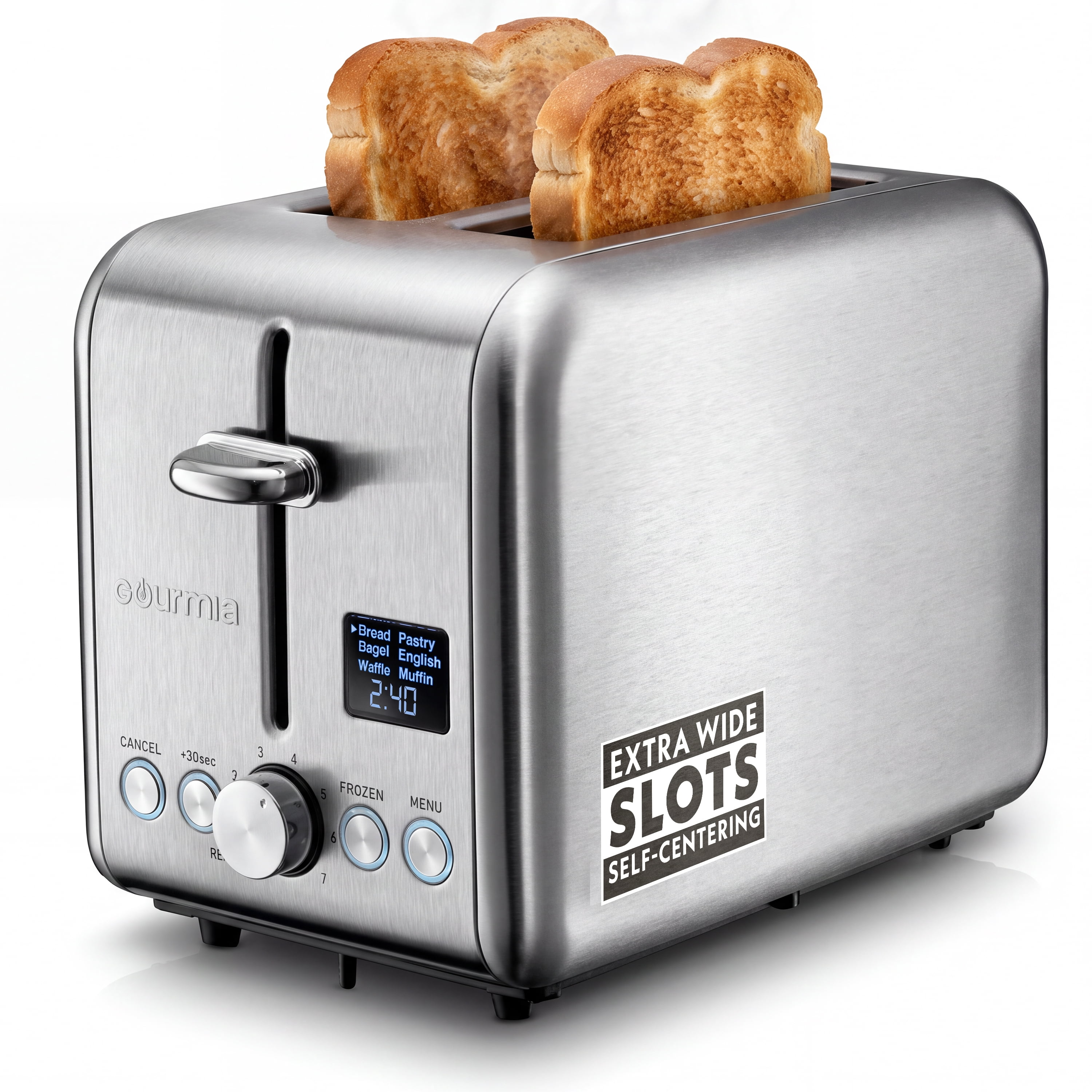 Toaster Screen Displays Gourmia Digital Toaster 2-Slice – LED Display, 5 Toast Functions, 7 ...