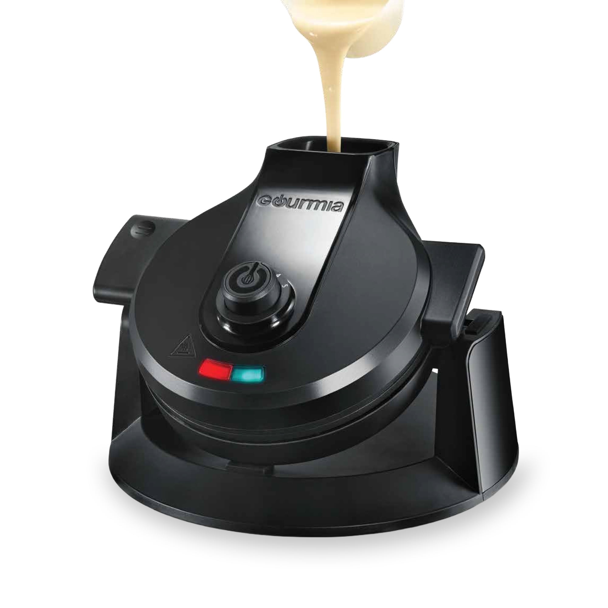 Open Box Gourmia Dual Pour Belgian Waffle Maker, Easy Pour Spout, 5 Shade Settings, Black