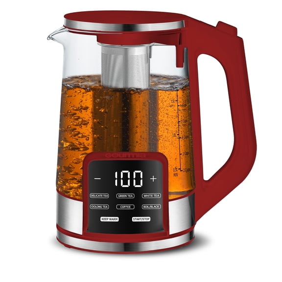 Gourmia Electric Kettle 1.7L with 6 Presets, Digital Display, and Tea Infuser, Red