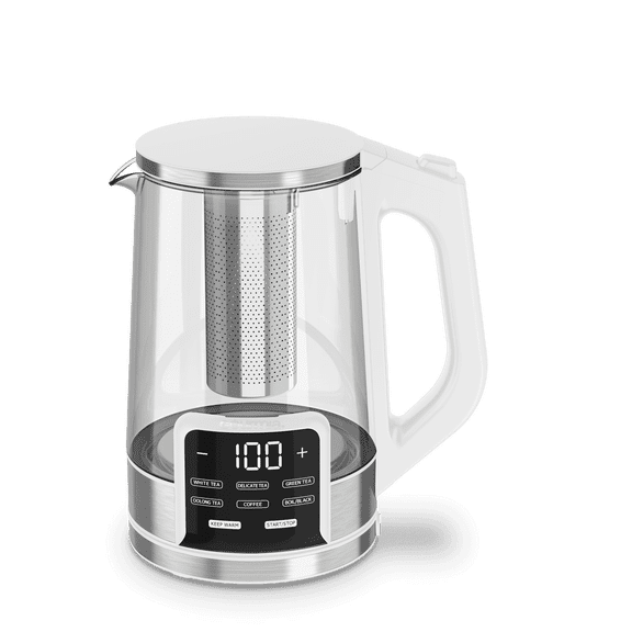 Gourmia Electric Kettle 1.7L with 6 Presets, Digital Display, and Tea Infuser, White