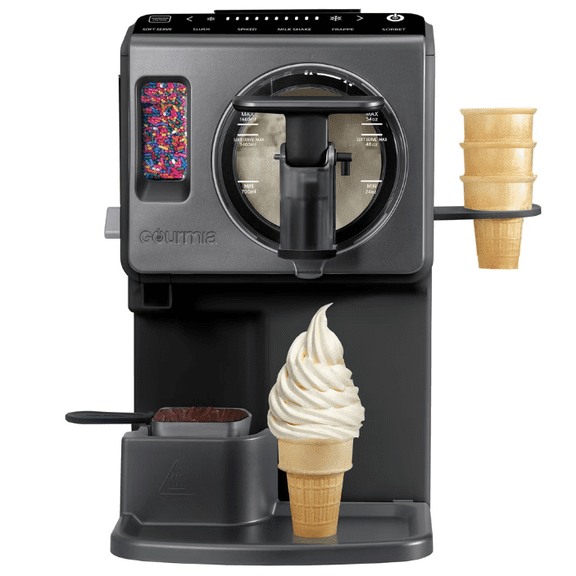 Gourmia GSI1020 2-Quart Automatic Soft Serve Ice Cream & Frozen Drink Maker, 6 One-Touch Presets, Built-In Cooling, Texture Control, Topping Dispenser & Warmer