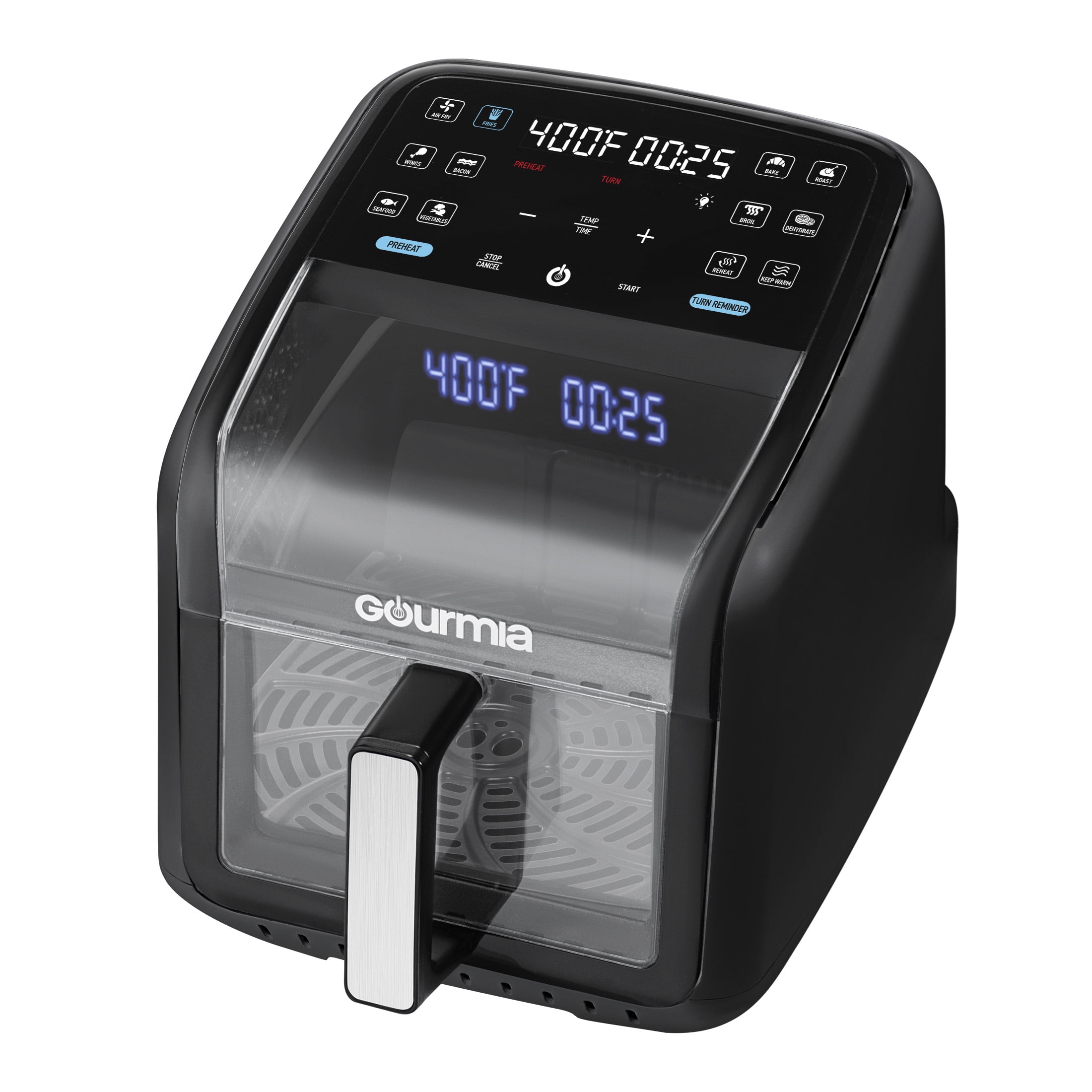 Gourmia Panorama 7-QT Digital Air Fryer w/ Panoramic View, Holographic Display, & 12 Presets, Black, New