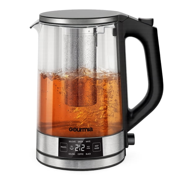 Gourmia Programmable Kettle 1.7L with Adjustable Temperature, Digital Display, and Tea Infuser, Black