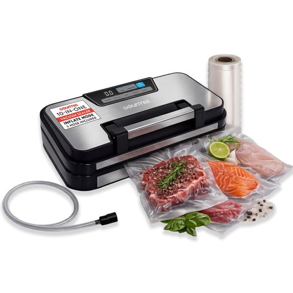 Gourmia Vacuum Sealer, 10-in-1 Functions, Cutter, Roll Storage, Dry/Moist Mode