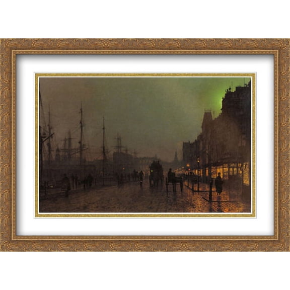 Gourock, Near The Clyde Shipping Docks 2x Matted 38x28 Large Gold Ornate Framed Art Print by Grimshaw, John Atkinson