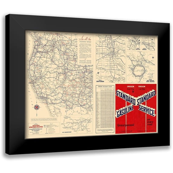 Gousha 14x11 Black Modern Framed Museum Art Print Titled - Western United States - Gousha 1935