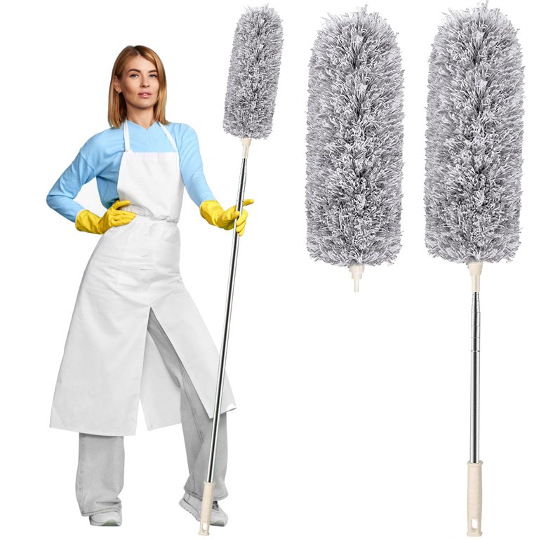 Deehyo Microfiber Duster, 9pcs Extendable Feather Duster (Stainless Steel) 30 to 100 Inches, Reusable Bendable Dusters, Washable Dusters for Cleaning