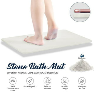 TRESELM 2pc Rollable Stone Bath Mat and Soft Diatomaceous Earth Bath Mat with Anti Slip Pad and Brush, Super Absorbent and Quick Drying Mat for