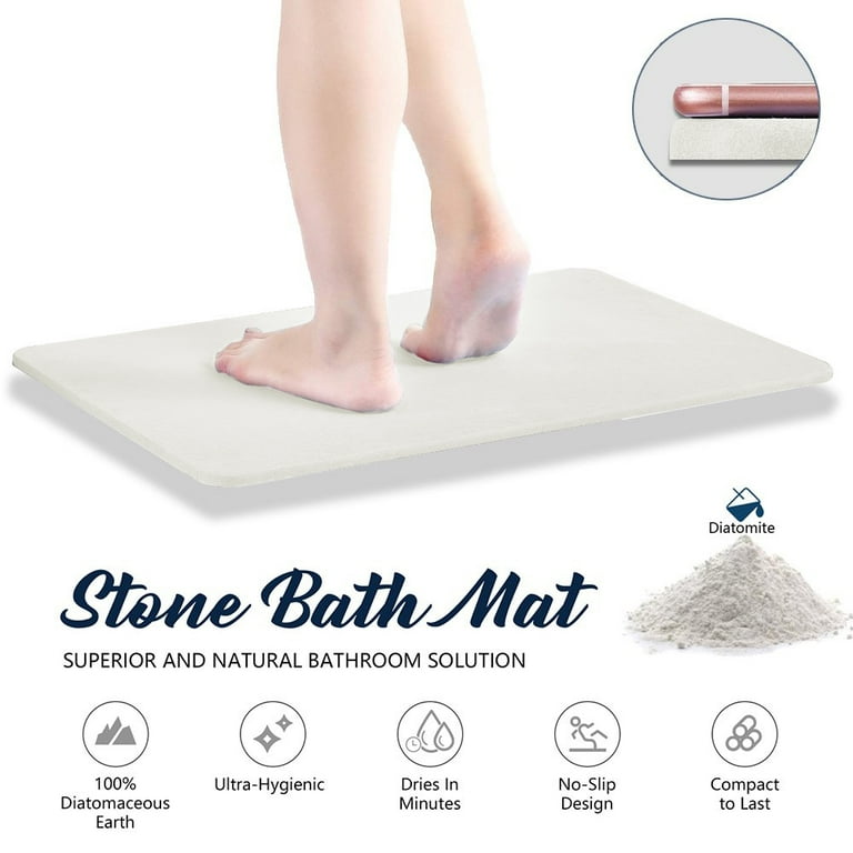 Goutoday Stone Bath Mat, Fast Drying Diatomaceous Earth Stone Mat, 23.62 x  15.35, White
