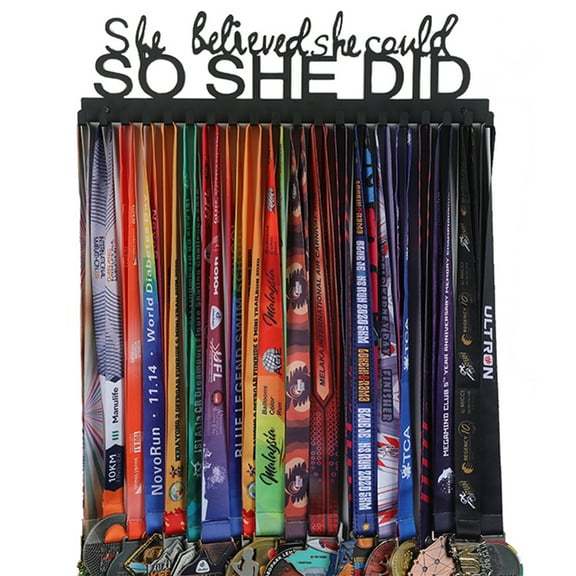 Goutoports Medal Holder Display Hanger - She Believed She Could She Did - Black Steel Metal Easy to Install