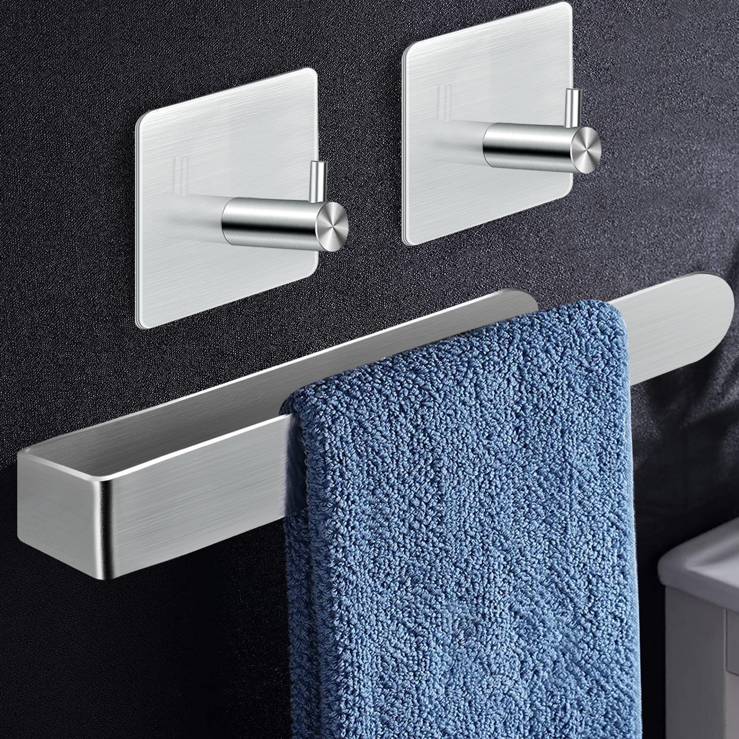 Gouuni Wall Mounted Towel HolderSelf Adhesive Bathroom Towel Bar with 2 Packs Towel Hooks,304